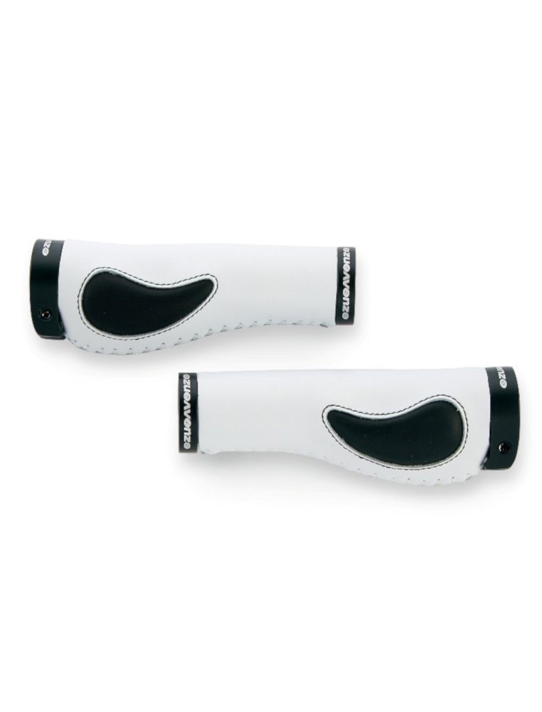 Ручки руля VENZO COMFORT VZ-E05-004, длина 138 мм, бело-чёрные, кожа, 2 алюм. фиксатора черные (пара
